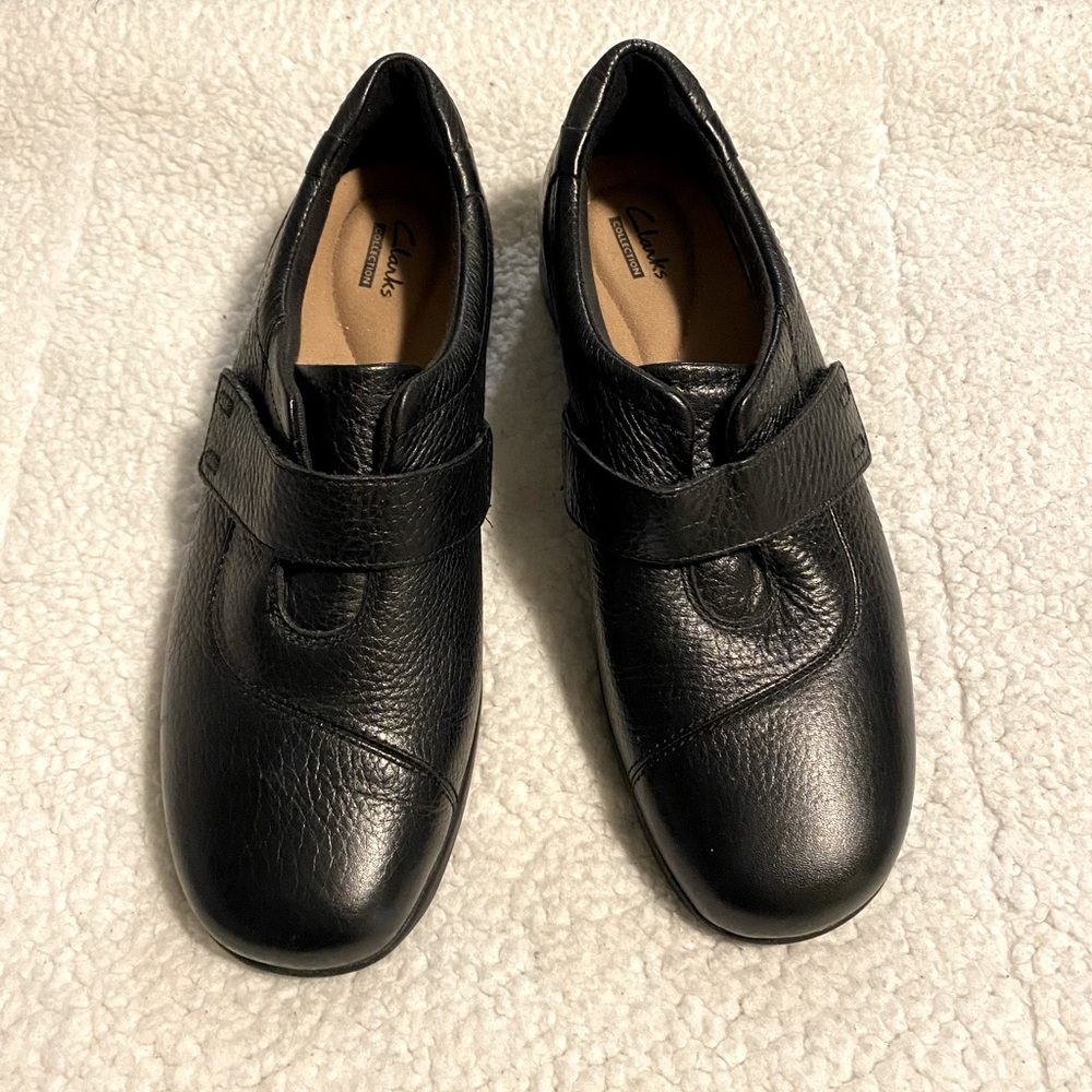 Clarks Collection Gael Bombay Flat Black Leather Size 9